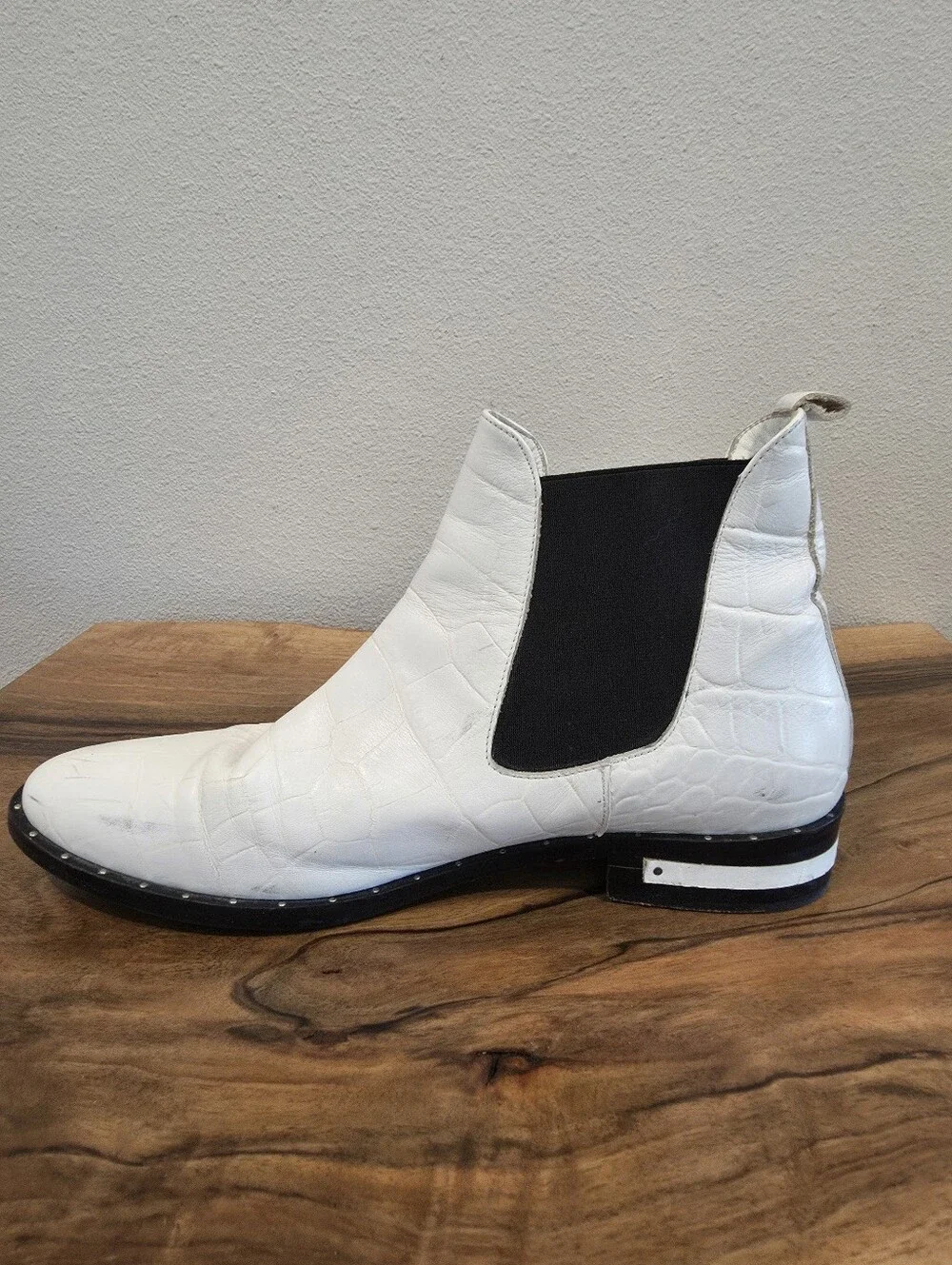 Freda Salvador White Croc Embossed Chelsea Boots
